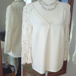 Sezane Lace Sleeve Women's Blouse in Cream